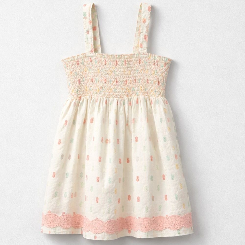 Matilda Jane cream smocked bodice embroidered top with lace trim size 14
